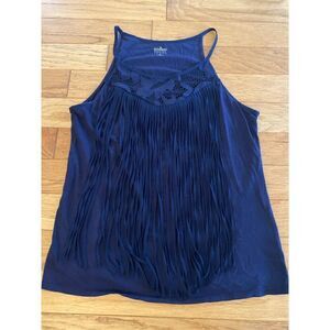 SOHO New York & Co women's navy blue fringe sleeveless racerback tank top size M